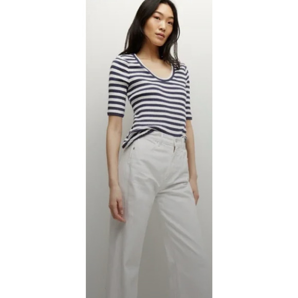 Veronica Beard Tops - Veronica Beard Navy and White Striped Blouse L